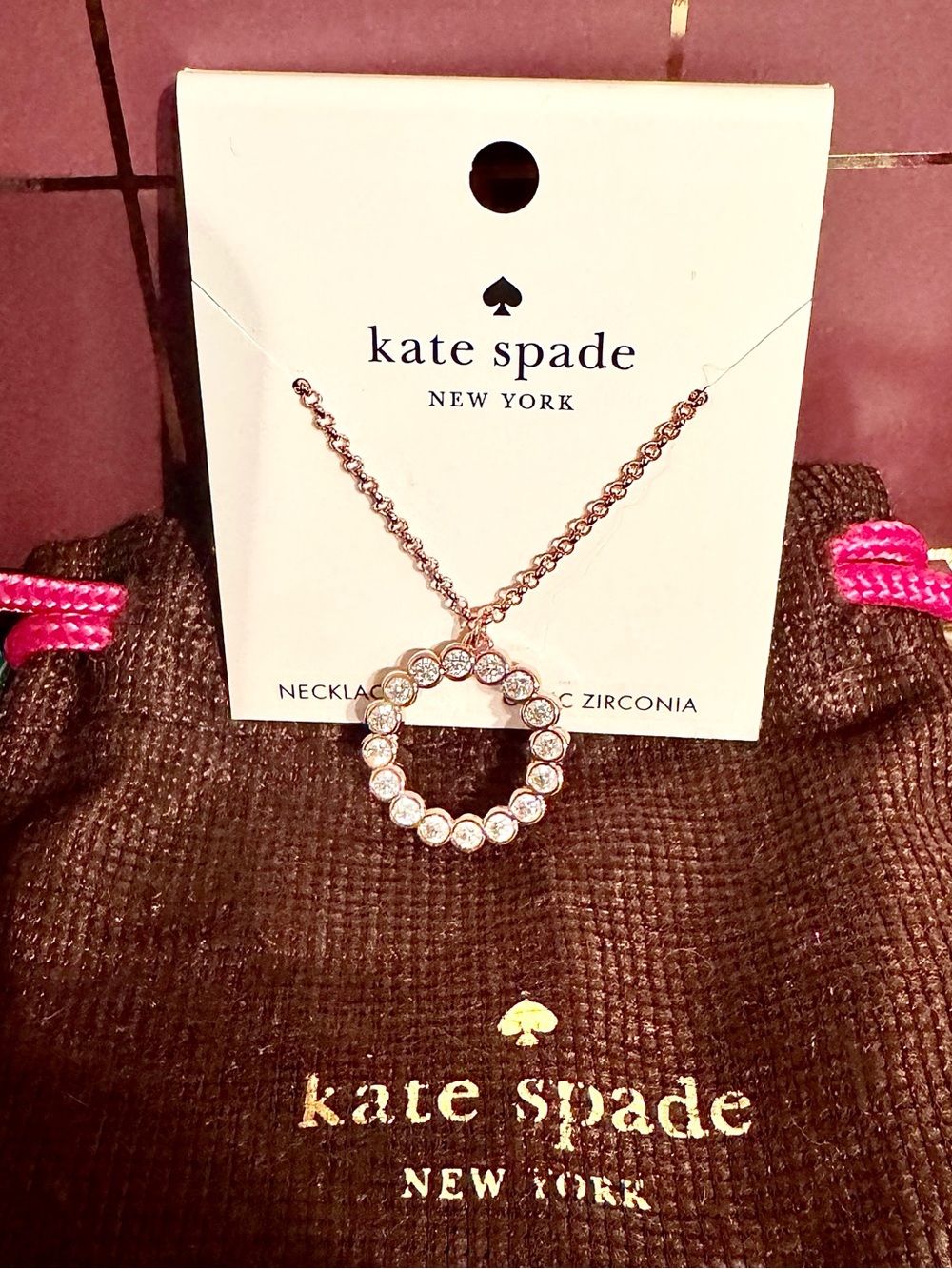 NWT Kate Spade Full Circle Open CZ Necklace Rose Gold W/ Dust Bag Gift Ready